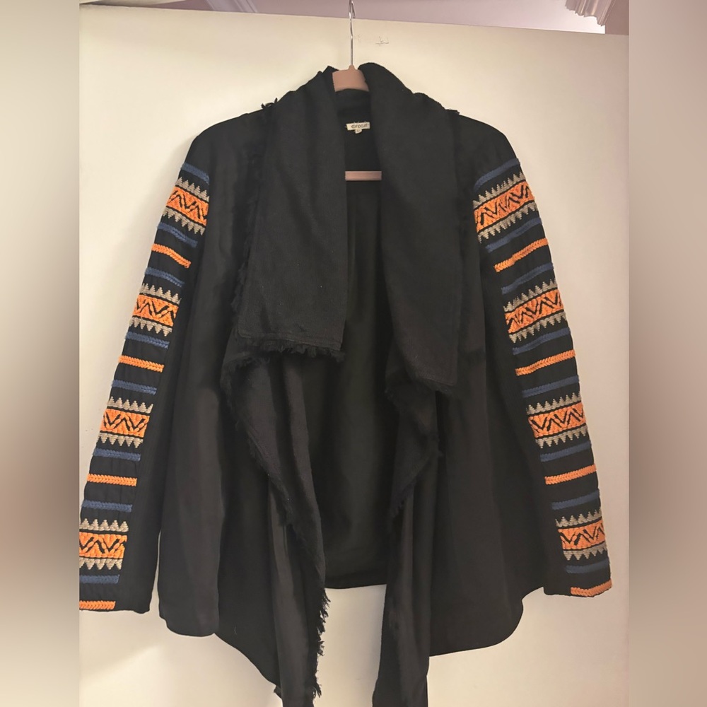 Rip curl  Stylish Black Jacket with Colorful Patterned Sleeves boho M
